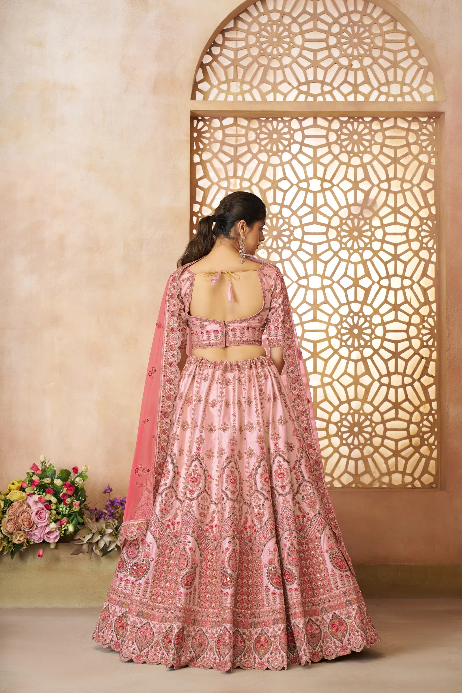 KF 14 Pink Silk Embroidered Bridal Lehenga wholesale clothing suppliers in india